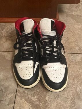 Air Jordan 1s Women Mid-Top Sneakers in White, Black & Red